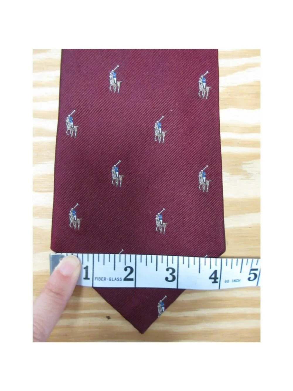 VINTAGE Polo Ralph Lauren Neck Tie Red Silk Flesh Pony AOP Textured
